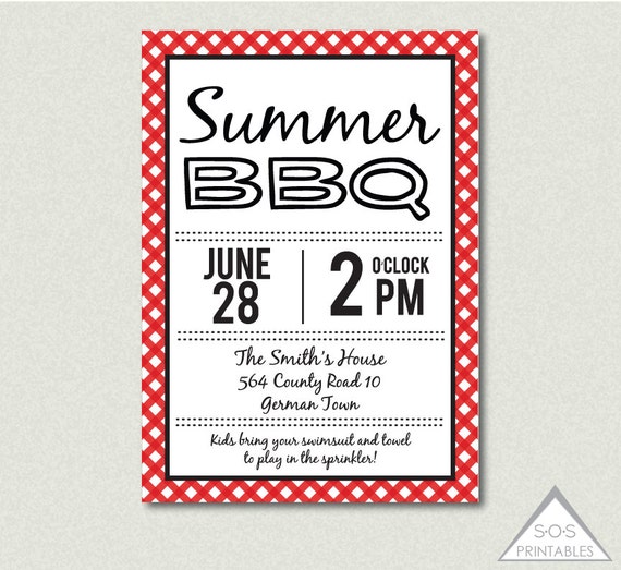 Summer BBQ Invitation Backyard BBQ Barbeque Invite Printable