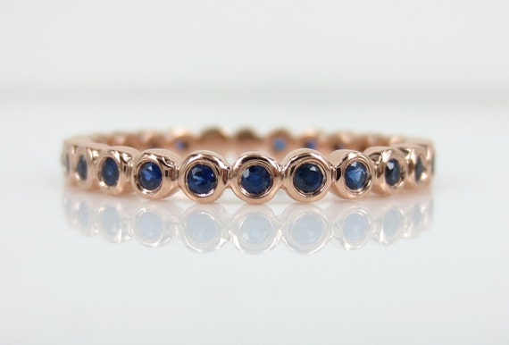 2.2mm Bezel Set Round Sapphires Eternity Band / 18k Rose Gold