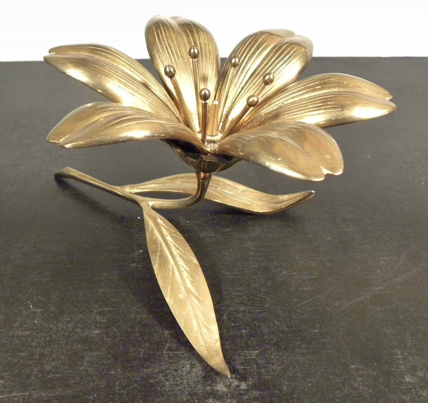 Vintage Large Brass Lotus Flower Ashtray with Detachable