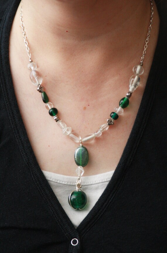 Emerald Green Glass Bead Necklace Glass Beaded Celtic 