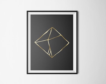 Printable poster, Abstract poster, Black and gold poster, Wall art, Printable wall art, Gold poster, Instant download, Gold foil poster