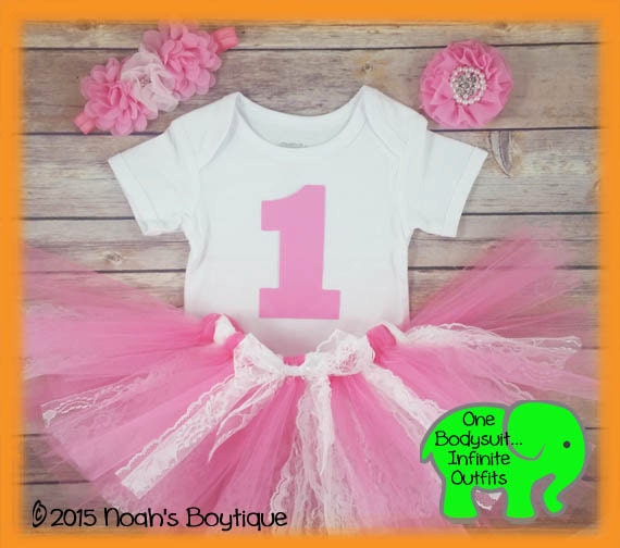 First Birthday Outfit Girl - 1st Birthday Number One - Tutu - Dress - Pink and White Tutu - Pink Number - Birthday Dress - Birthday Set by NoahsBoytiques