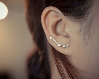 Aries Zodiac Constellation Sterling Silver Ear Climbers