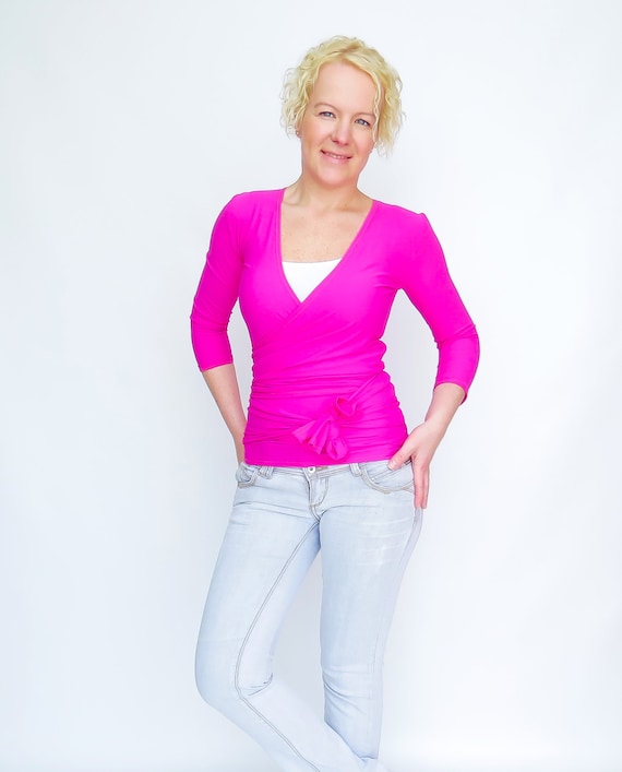 Hot pink wrap top pink wrap around top pink by AncyShop on Etsy