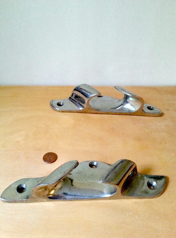 Pair of Large Chrome Stainless Steel Boat Bow Chock Vintage