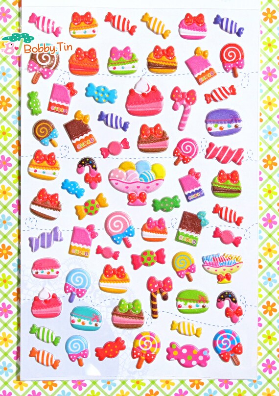 Kawaii Candy Puffy Sticker Scrapbooking Cardmaking by BobbyTin