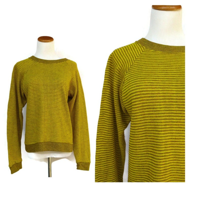 Mens Vintage Sweater / Mustard Sweater / Striped Sweater