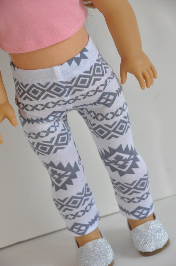 Gray and White Aztec Tribal Print Leggings made to fit American Girl Doll 18 Inch Doll Clothes
