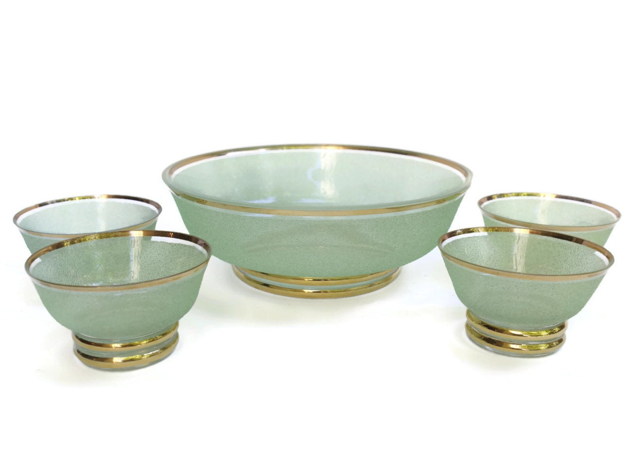 Ice Cream Bowl Set. Sugar Frosted Glass Dessert Bowls. Mint