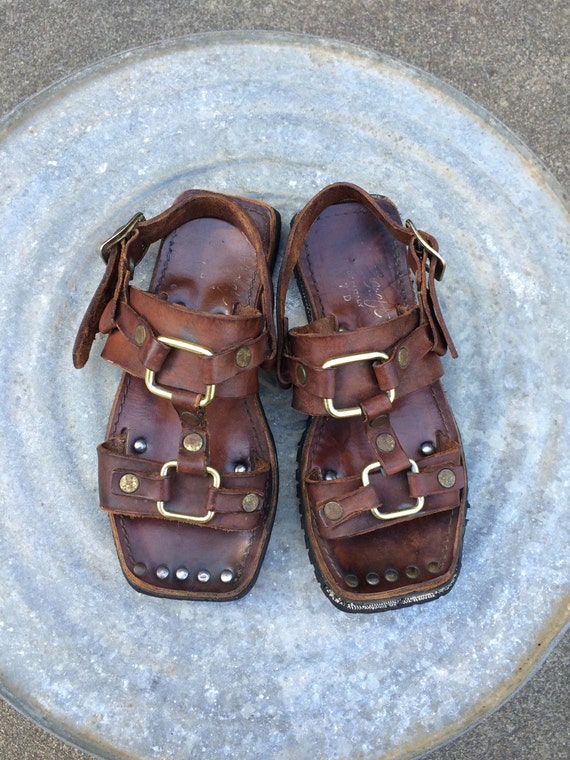 Vintage Boho Leather Sandals Gladiator Tire Tread by HuntedFinds
