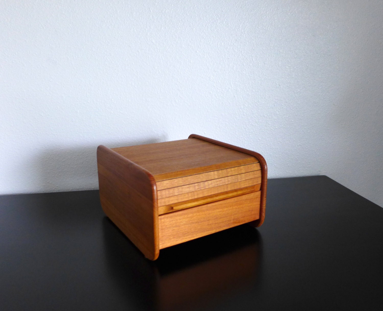 Roll Top Storage Box, Vintage Wooden Box, Remote Control Caddy, Office