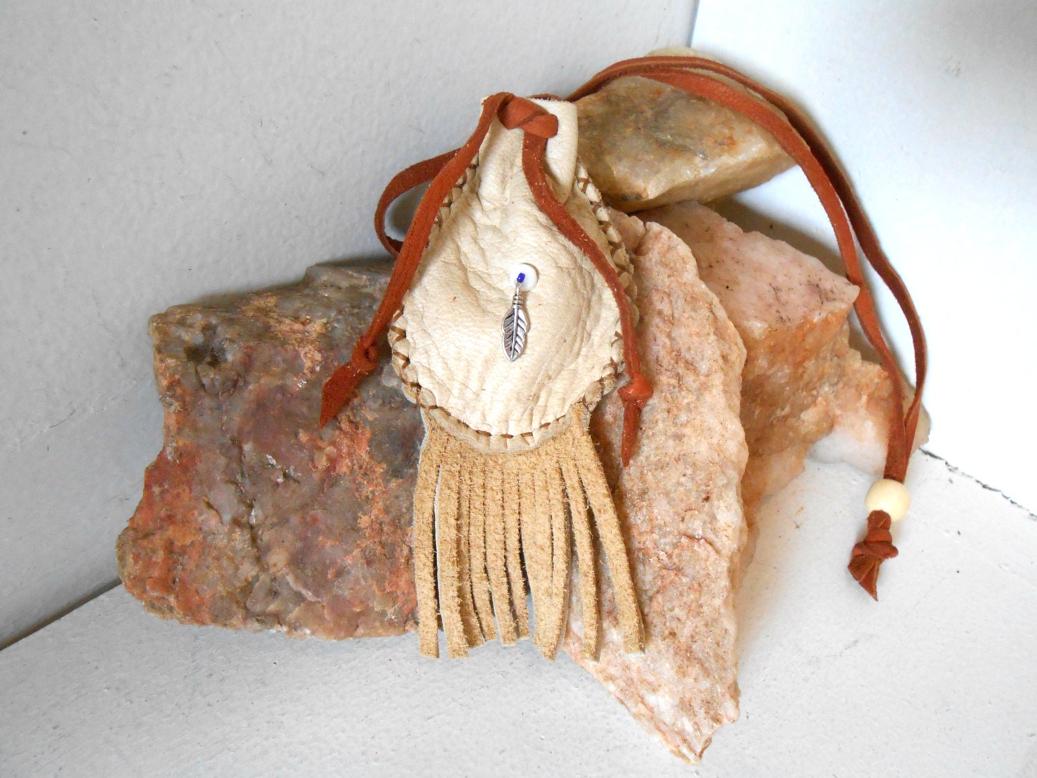 Small Fringe Medicine Pouch Amulet Bag Handmade Cystal