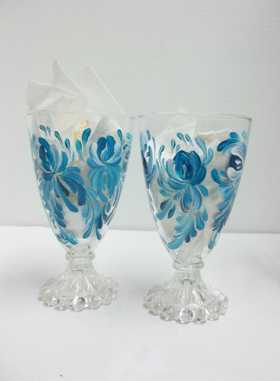 Glass Footed Glassware Drinking Glasses Wine by FolkArtByNancy