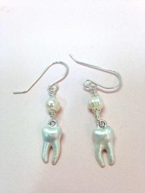 Dental Teeth Earrings Teeth and Pearl Earrings Freshwater