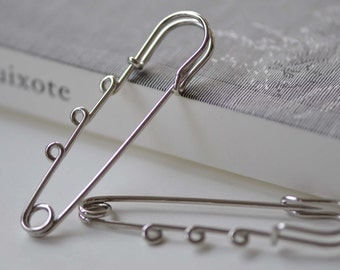 Silvery Gray Kilt Pin Shawl Pins Three Loops Safety Broochs 65mm Set of 10 A3382