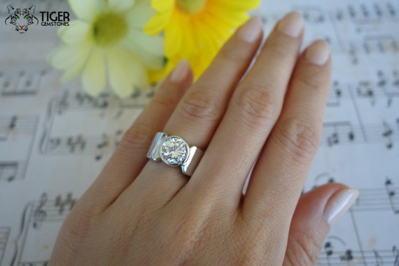 Size 5: 2 Carat Bezel Set Round Solitaire Engagement Ring