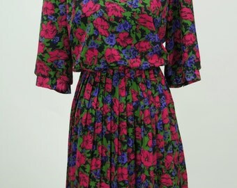 Vintage 1980s Peter Pan Collar Floral Dress by Breli Originals Size M