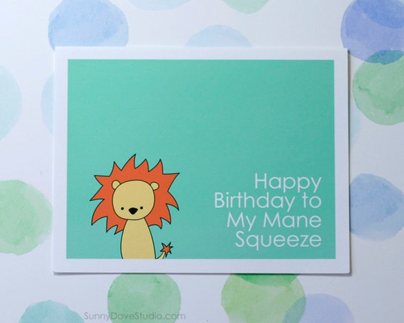 Lion Happy Birthday Card Romantic Birthday Card by SunnyDoveStudio