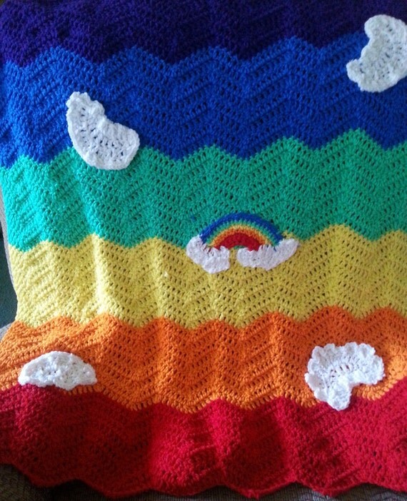 Crochet Ripple Rainbow Baby Afghan/ Lap Afghan/ by YardAndThread