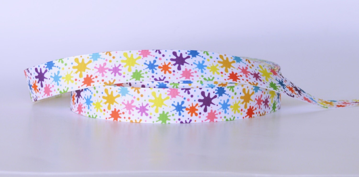 Splash of Color Paint Splatter Printed Grosgrain Ribbon