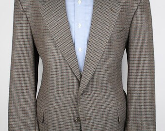 Brown Hounds Tooth Mens Tweed Jacket - Cellini Navy Plaid Wool Blend 44 R Mens Sport Coat Blazer