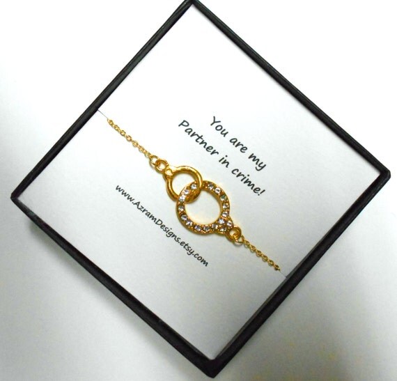 Items Similar To Partners In Crime Gold Hand Cuff Friendship Bracelet Linked Bracelet 0403