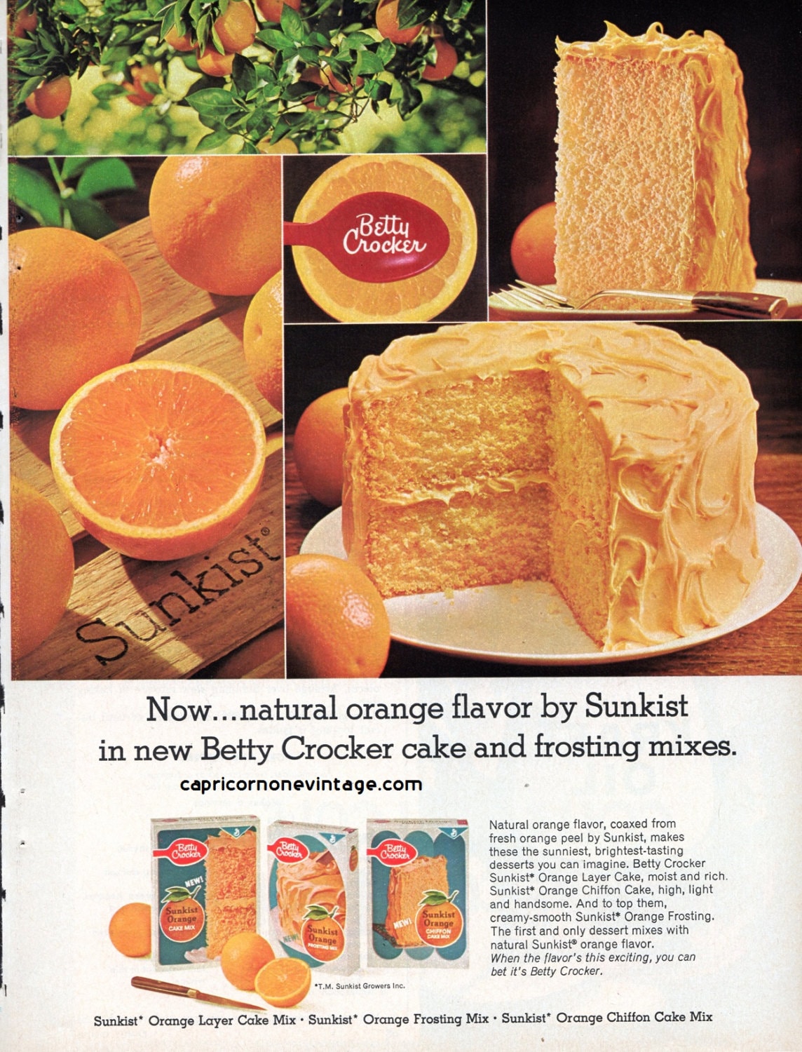 Vintage 1968 Betty Crocker Cake Mix Magazine Ad Sunkist Orange