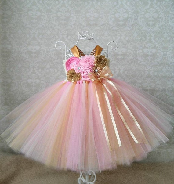 Pink and Gold Birthday Tutu Dress, Pink and Gold 1st Birthday Dress ...