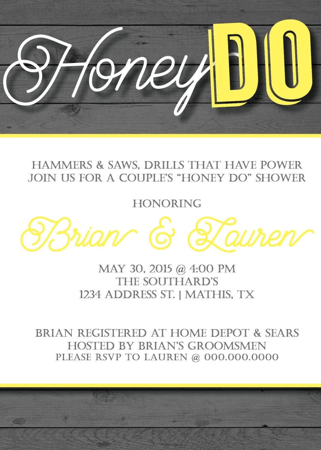 Honey Do Couples Shower Invitation Print at Home JPEG/File