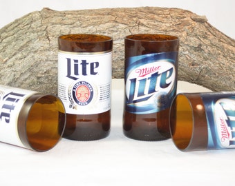 Drinking Glasses Upcycled From Miller Lite Beer Bottles, 8 oz. Drinking Glasses, Recycled Miller Lite Beer Bottle, ONE glass