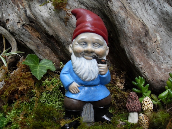 Gnome Statue Elf Statue Smoking Garden Gnome by LaurelsFairyDoors