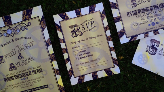 STEAMPUNK - Personalised - WEDDING - Civil Ceremony - Invitation - Rsvp - Save The Date - Stationary Pack - PRINTABLE- Digital Files by OFFTHEVINEPRINTABLES steampunk buy now online