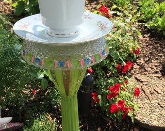 Teacup Bird Feeder made from teacup collectables and recycled glass