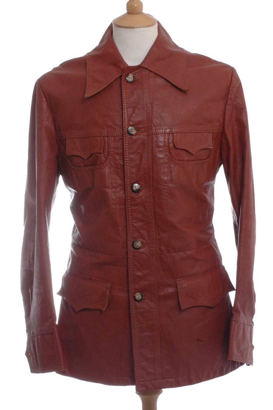 Vintage 1970's Brown Leather Safari Jacket M