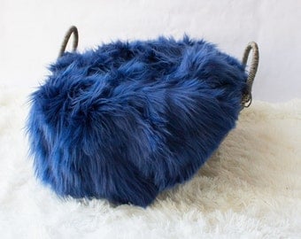 Blue Faux Fur Prop, Luxury Shag Faux Fur, Dark Blue Faux Fur, Newborn Photo PRop. Ready to Ship.
