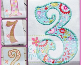 Sydney Numbers Birthday Set Applique Digital Machine Embroidery Design 3 Sizes, number applique