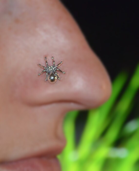 Silver Nose Ring Stud 18 gauge - Nose Stud - Tragus Stud - Cartilage Earring Stud - Helix Piercing - Conch Earring - 10mm Spider Nose Hoop