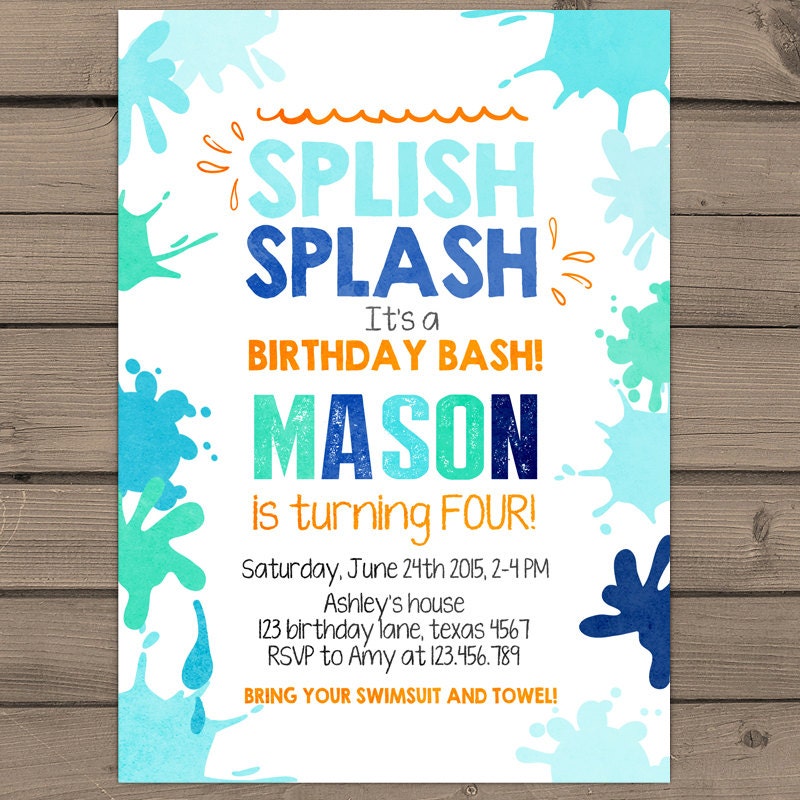 Splish Splash Birthday Invitation Pool Party Splish Splash 