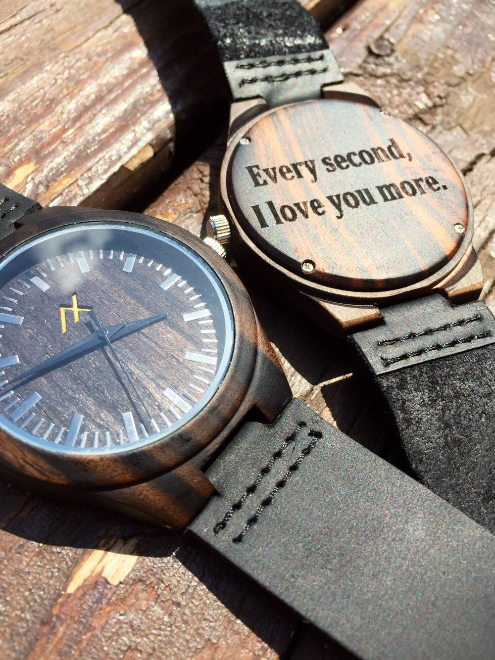 Mens Dark Ebony Wood Watch With Custom Engraving, Wooden ...