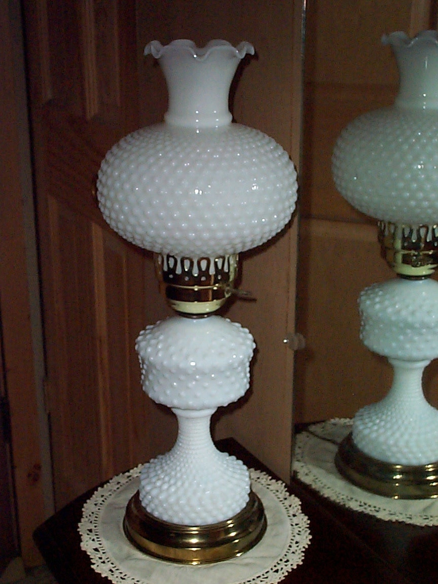 White Milk Glass Hobnail Table Lamp Vintage by CreativeYardArt1