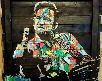 Reclaimed Wood Wall Art Pallet Art Johnny Cash Art by Matt Pecson Large Wall Art Large Wood Art Wall Decor Best Selling Items MADE TO ORDER