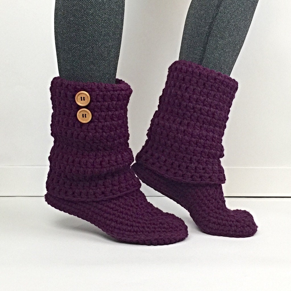 Women's Crochet Plum Slouchy Slipper Boots by StardustStyle