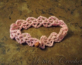 Hand Crocheted Lacy Cuff Bracelet - Pink