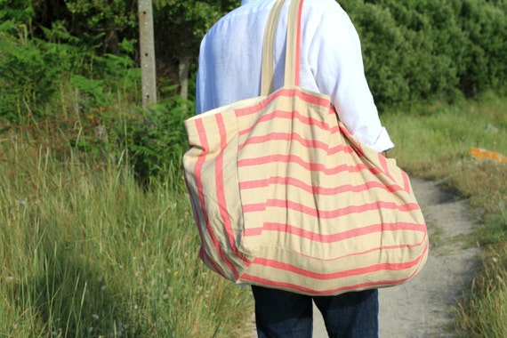 Extra large linen beach bag Canvas beach bag Striped tote