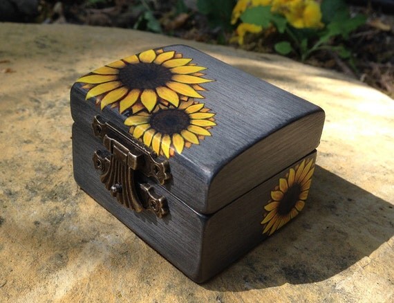Engagement Ring Box Sunflower Wedding Ring Bearer Box