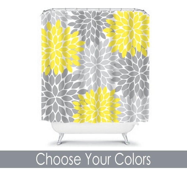 Yellow Gray SHOWER CURTAIN Flowers Custom by on Etsy