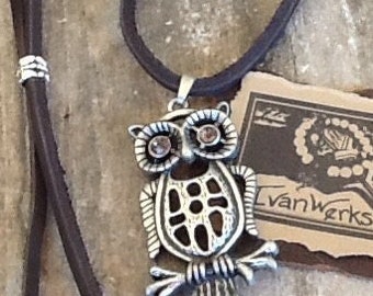 Owl Necklace Leather Necklace Boho Necklace layering necklace Men's necklace Women's necklace