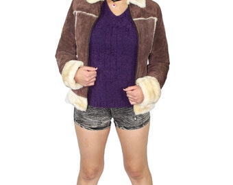 Suede Shearling Coat, Shearling lined Coat, Brown Suede Coat