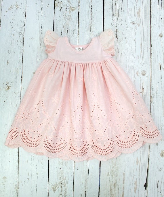 Baby Girl Eyelet Dress Soft Coral SALE Cotton Flutter