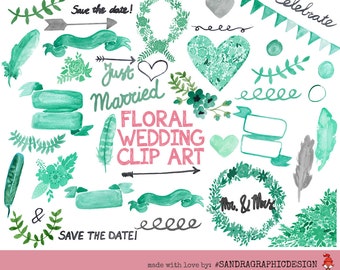 Floral Wedding Clipart, Wedding Flower Clipart, Digital Wedding Clipart, Save the Date, Digital Wedding Flowers, 40 PNG (5172)